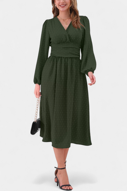 Faela Vestido Midi Oficina Lunares Suizos Exclusiva