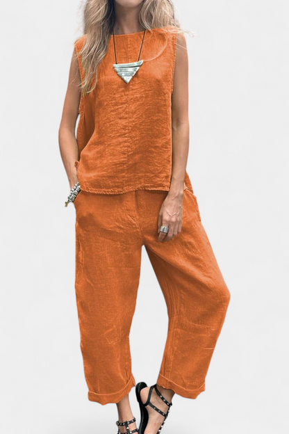 Leona Conjunto Coqueto Chaleco Pantalón Algodón Lino