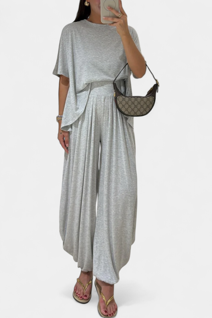Conjunto Trista Recto Top Y Pantalón Ancho Modal Suave Gris