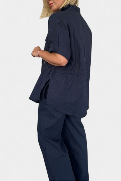 Conjuntazo Lani Camisa Suelta Pantalones Algodón Lino Ligero