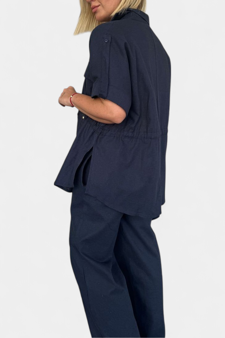 Conjuntazo Lani Camisa Suelta Pantalones Algodón Lino Ligero