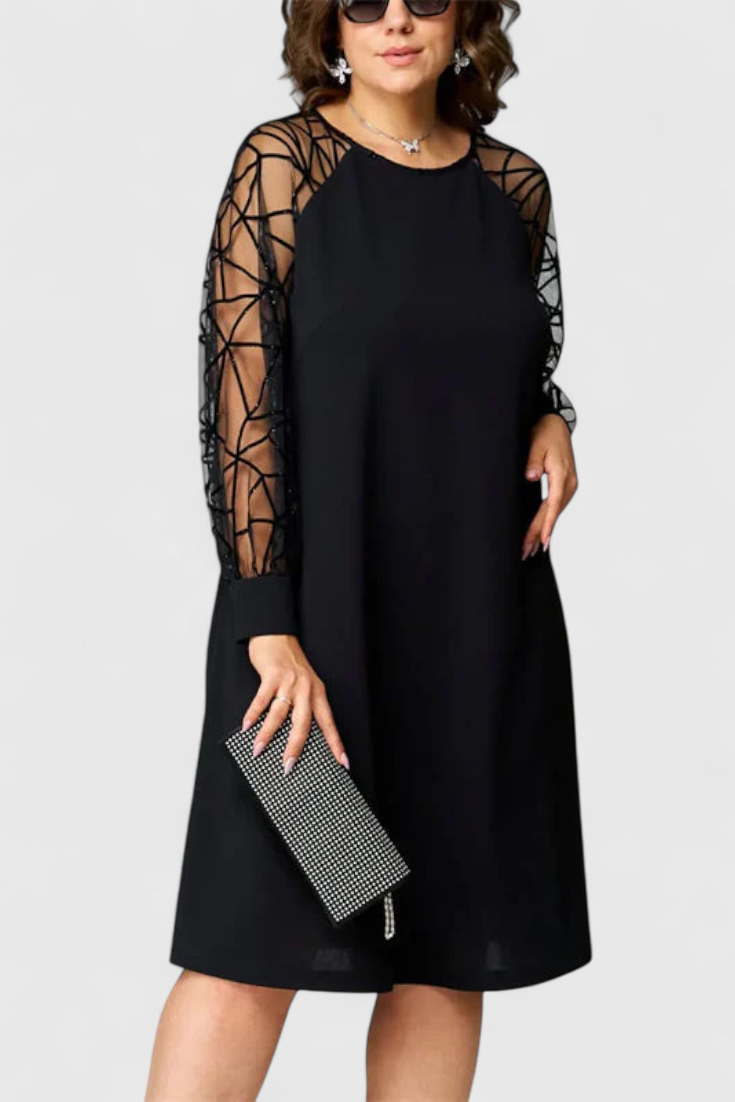 Vestido Negro con Mangas de Malla Colección Premium Pícaro