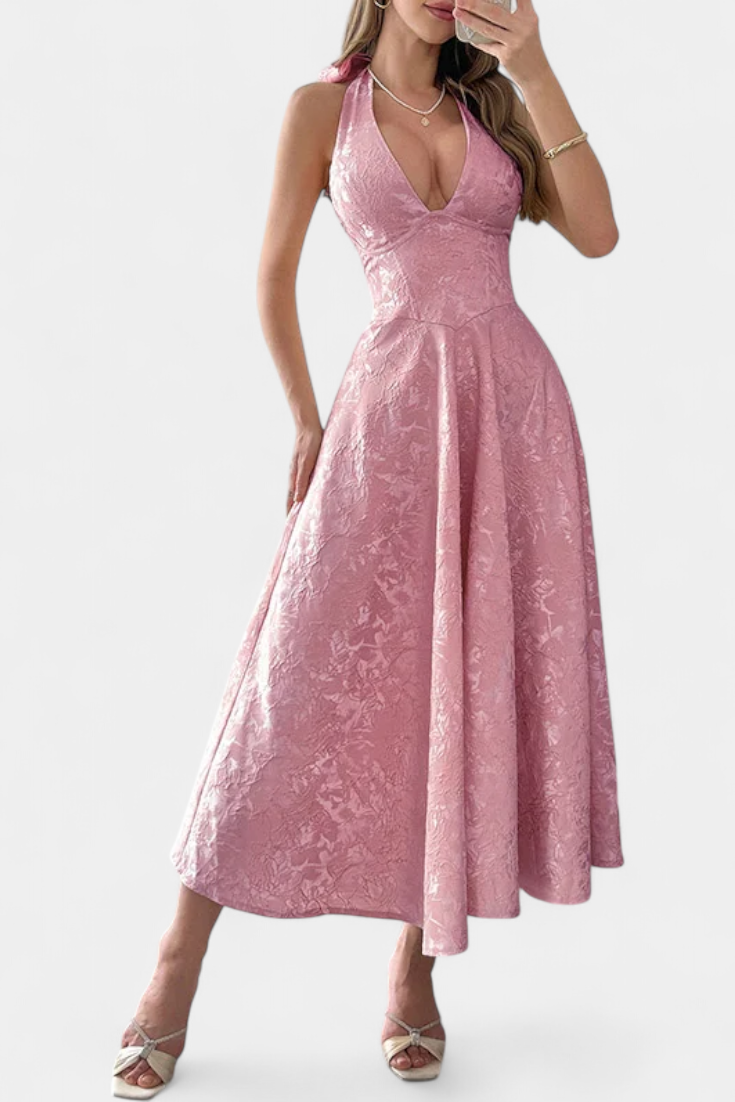 Vestido Midi Jacquard Gilda Cintura Alta Con Mucha Actitud