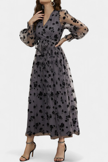 Iolanda Vestido Maxi Encaje Floral con Mangas Linterna