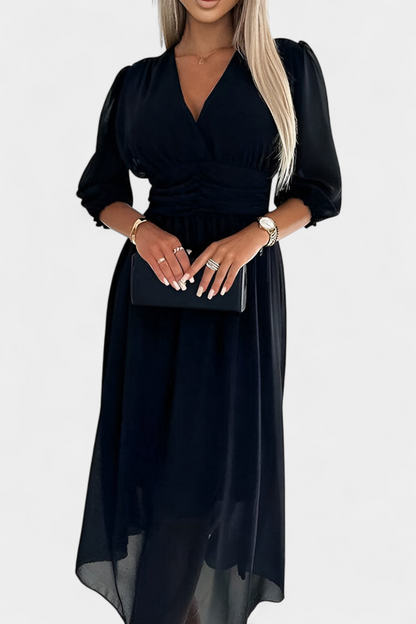 Vestido Midi Dorina Con Escote En V Toque Glam Y Distinción