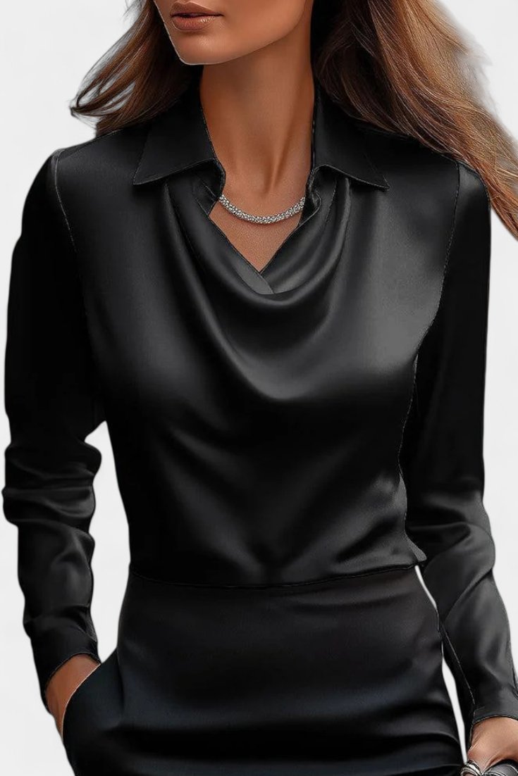 Blusa Satinada Con Escote En Cascada De Lujo Y Encanto