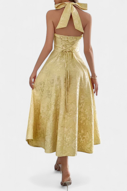 Vestido Midi Jacquard Gilda Cintura Alta Con Mucha Actitud