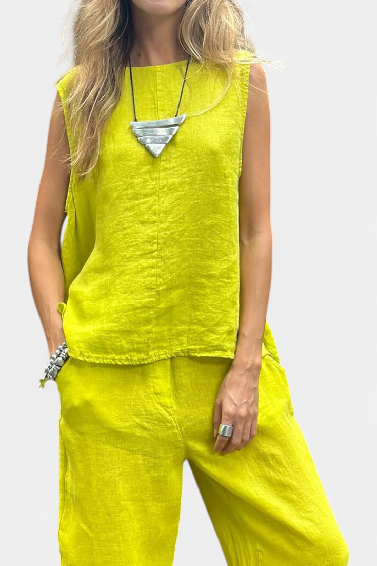 Leona Conjunto Coqueto Chaleco Pantalón Algodón Lino