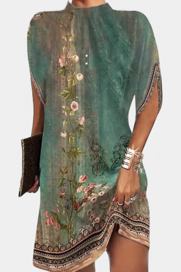 Haruna Vestido Midi Monocromo Escote Redondo Risueño