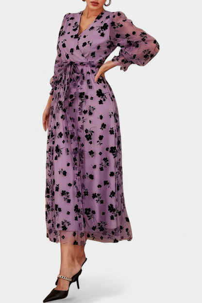Iolanda Vestido Maxi Encaje Floral con Mangas Linterna