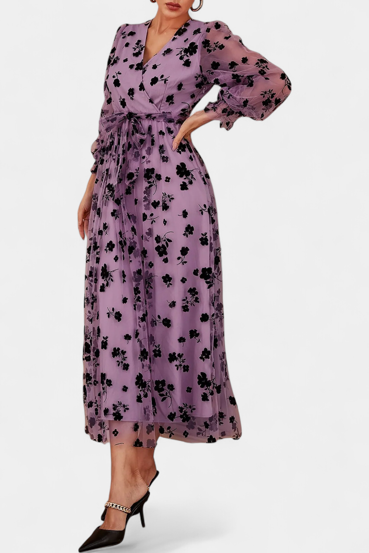 Iolanda Vestido Maxi Encaje Floral con Mangas Linterna