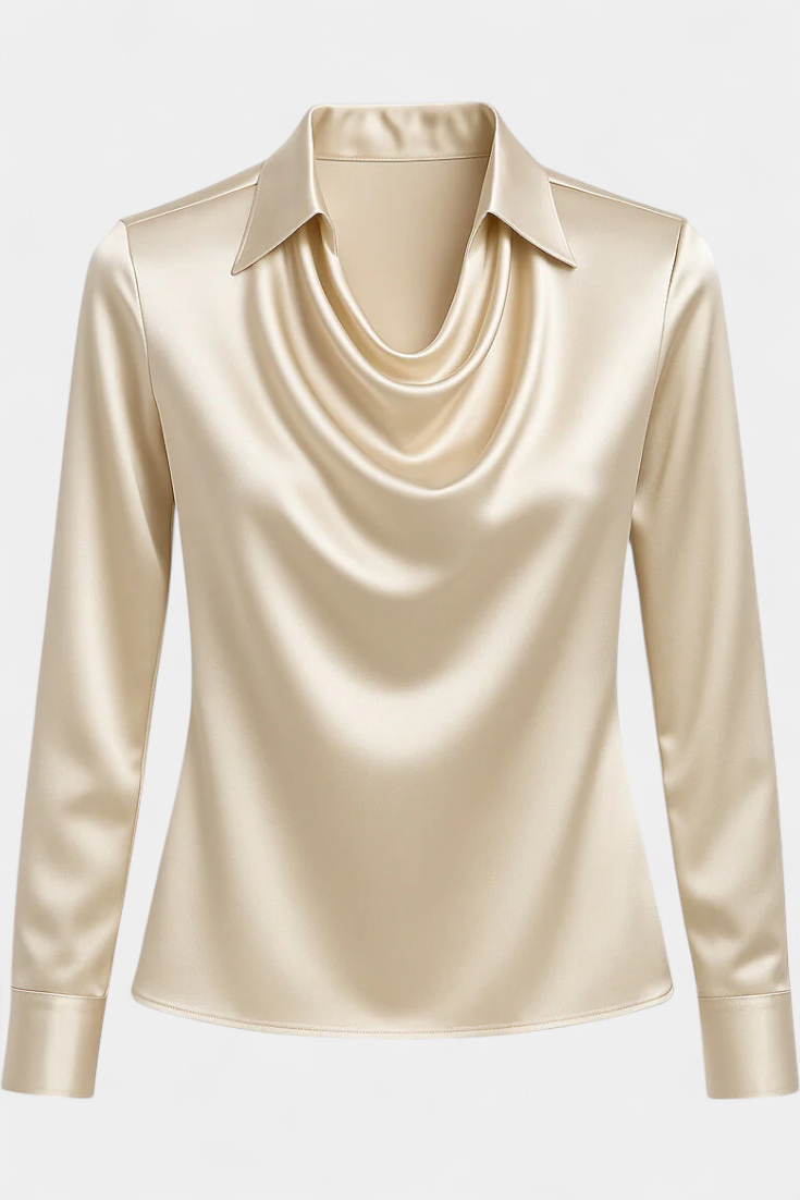 Blusa Satinada Con Escote En Cascada De Lujo Y Encanto