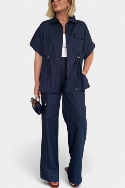 Conjuntazo Lani Camisa Suelta Pantalones Algodón Lino Ligero