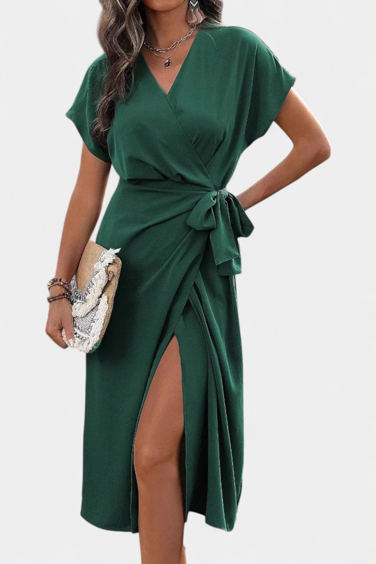 Vestido Cruzado Exclusivo Con Cinturón Abertura Sutil