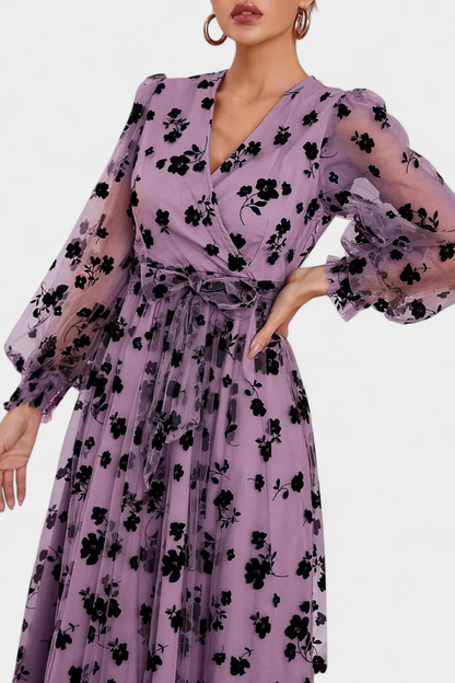 Iolanda Vestido Maxi Encaje Floral con Mangas Linterna