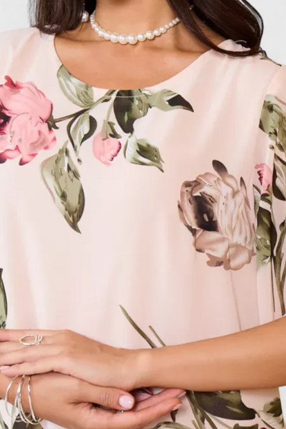 Vestido Gasa Fluida Con Pétalos Estampados Escote En V