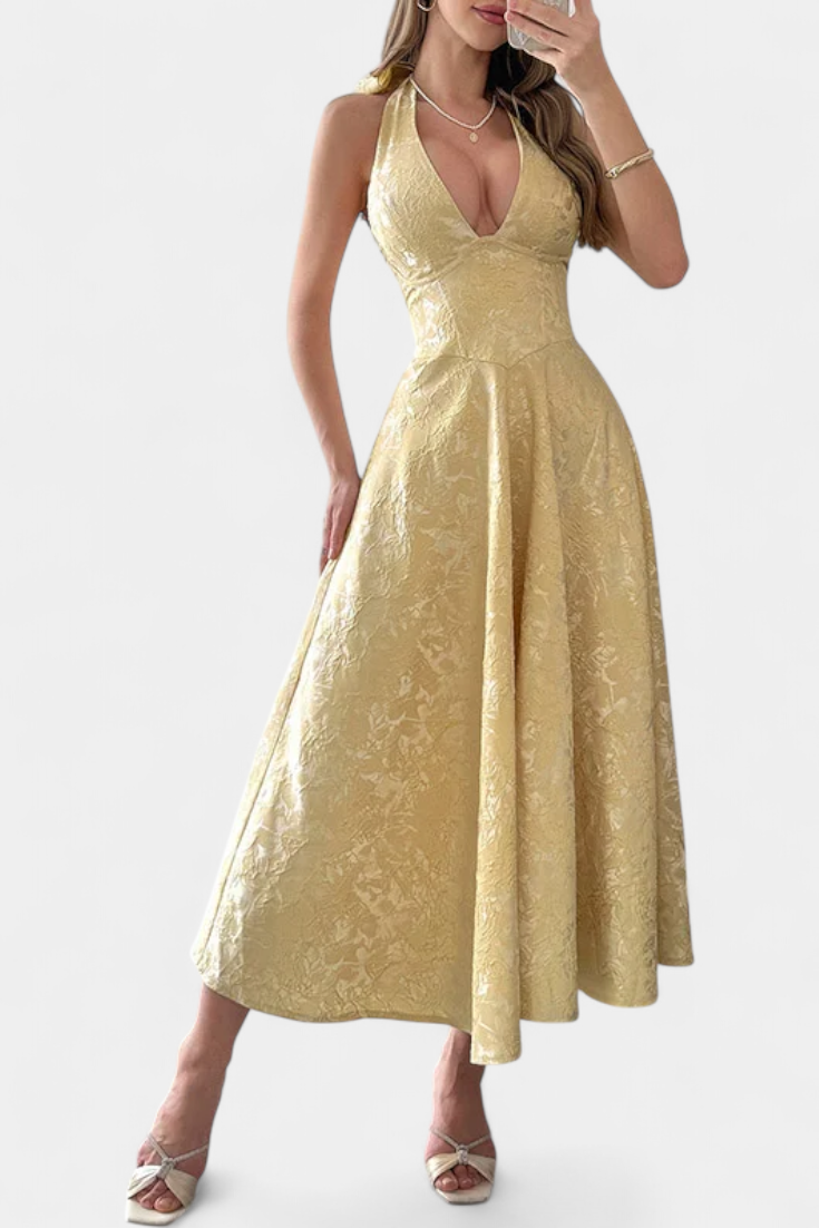 Vestido Midi Jacquard Gilda Cintura Alta Con Mucha Actitud