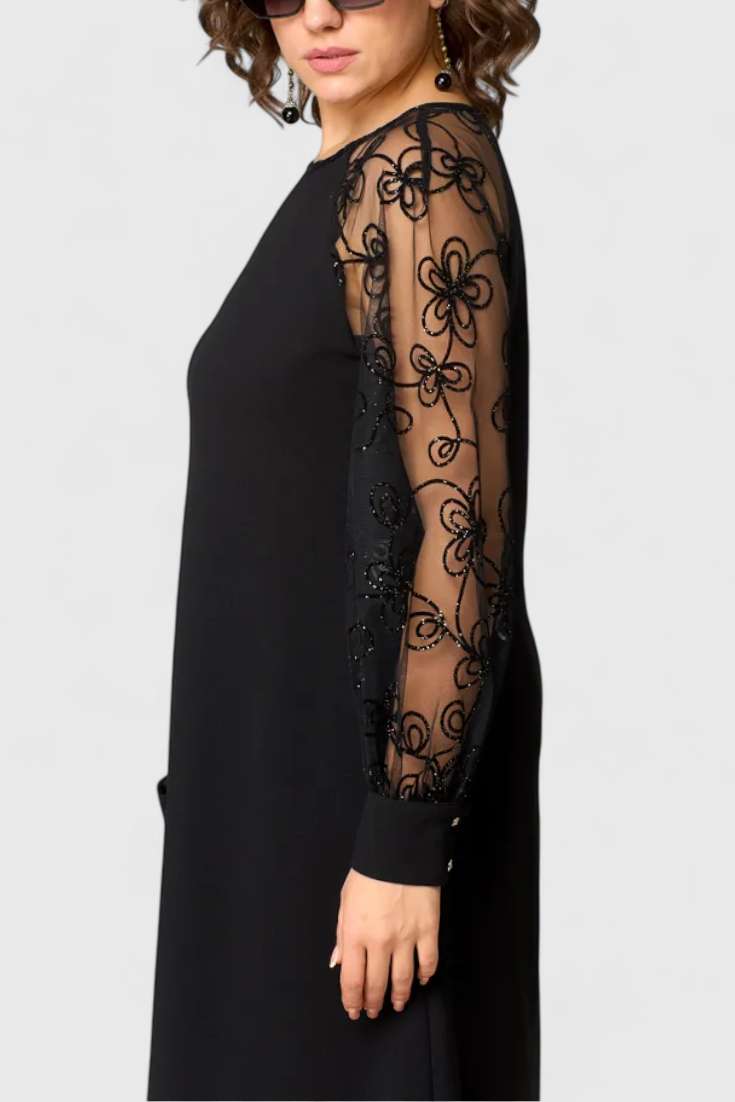 Vestido De Encaje Luxe Con Mangas Largas Chic Exclusivo