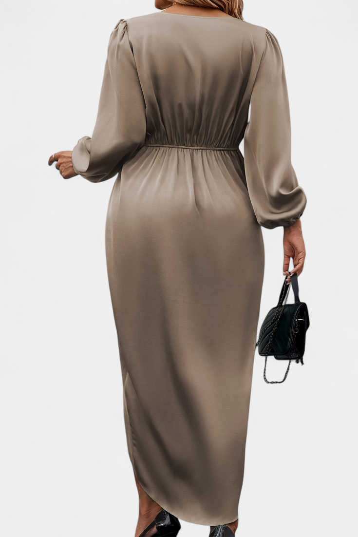 Giada Vestido Seda Largo con Escote V y Abertura Lateral