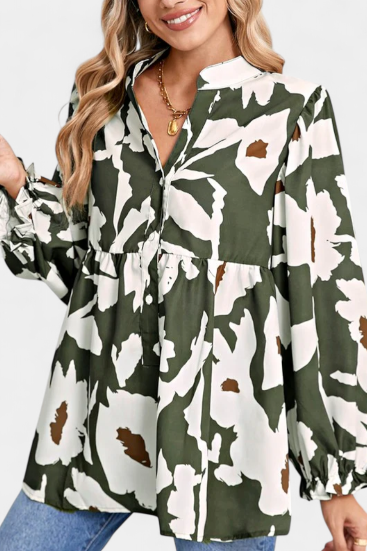 Blusa Estampado Floral Abstracto Bohemio Mangas Abullonadas