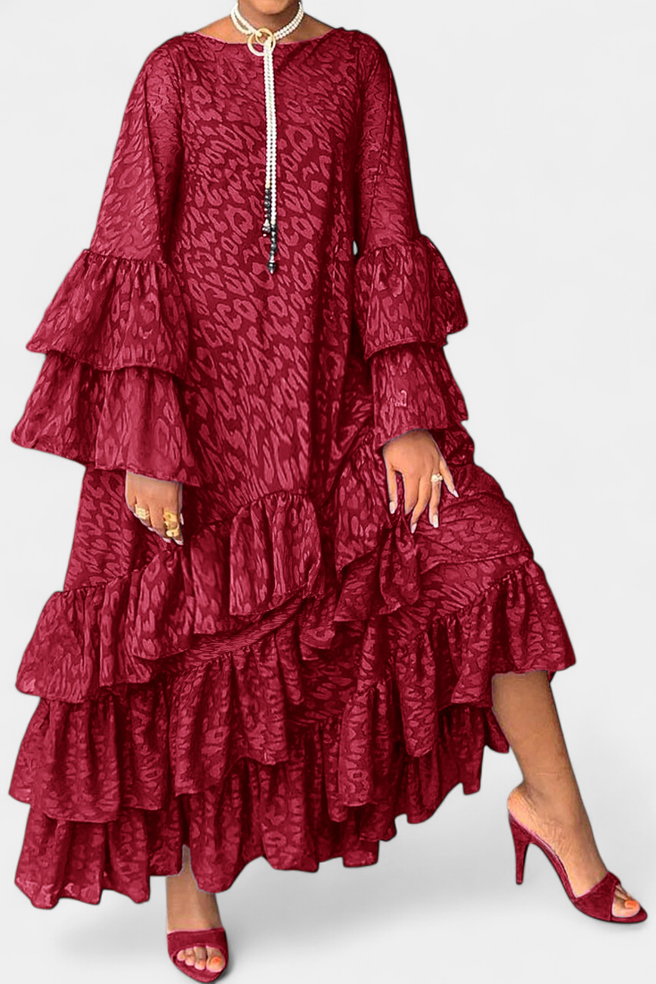 Vestido Maxi Asimétrico Plisados Con Volantes Divertidos