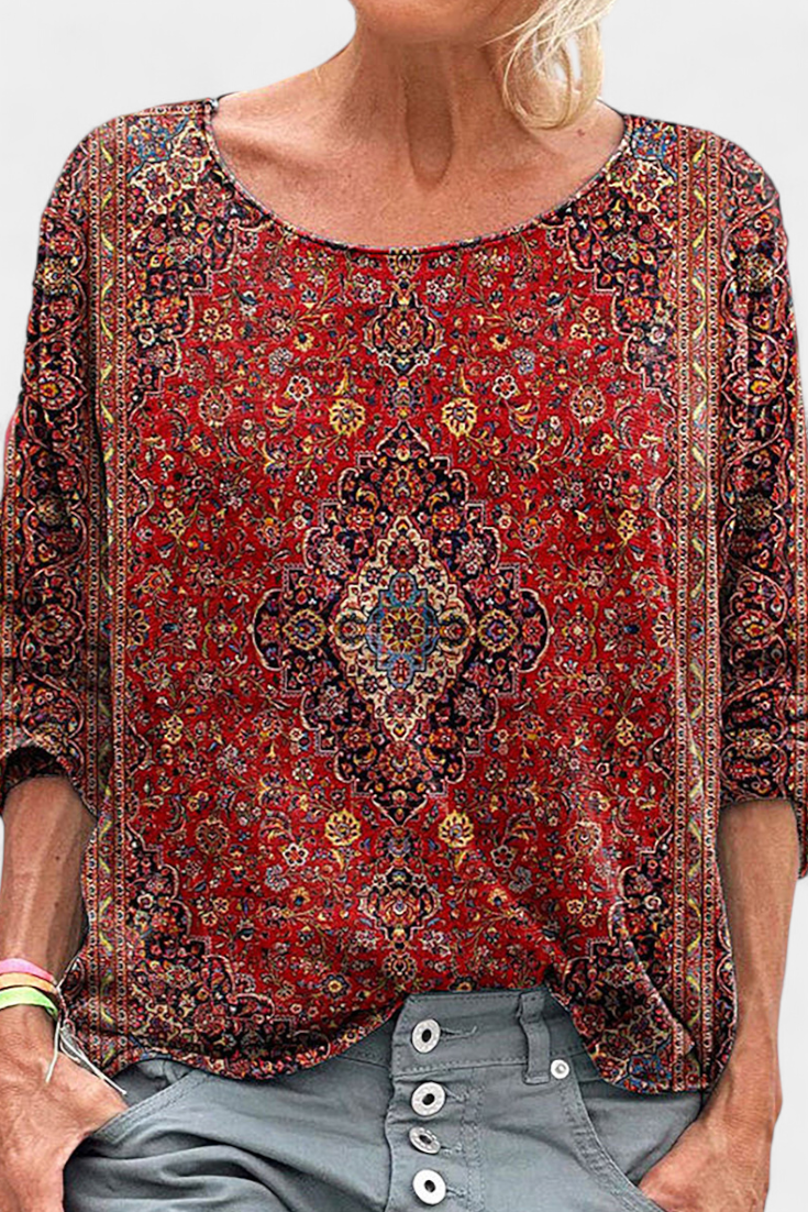 Blusa Omari Holgada con Estampado Bohemio Retro Divertido