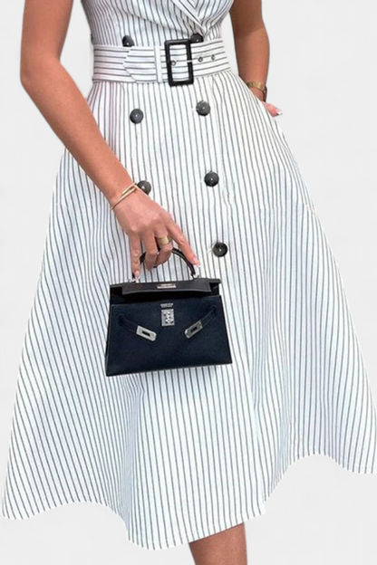 Vestido Camisero Diana Midi Con Cintura Anudada Rayas Chic