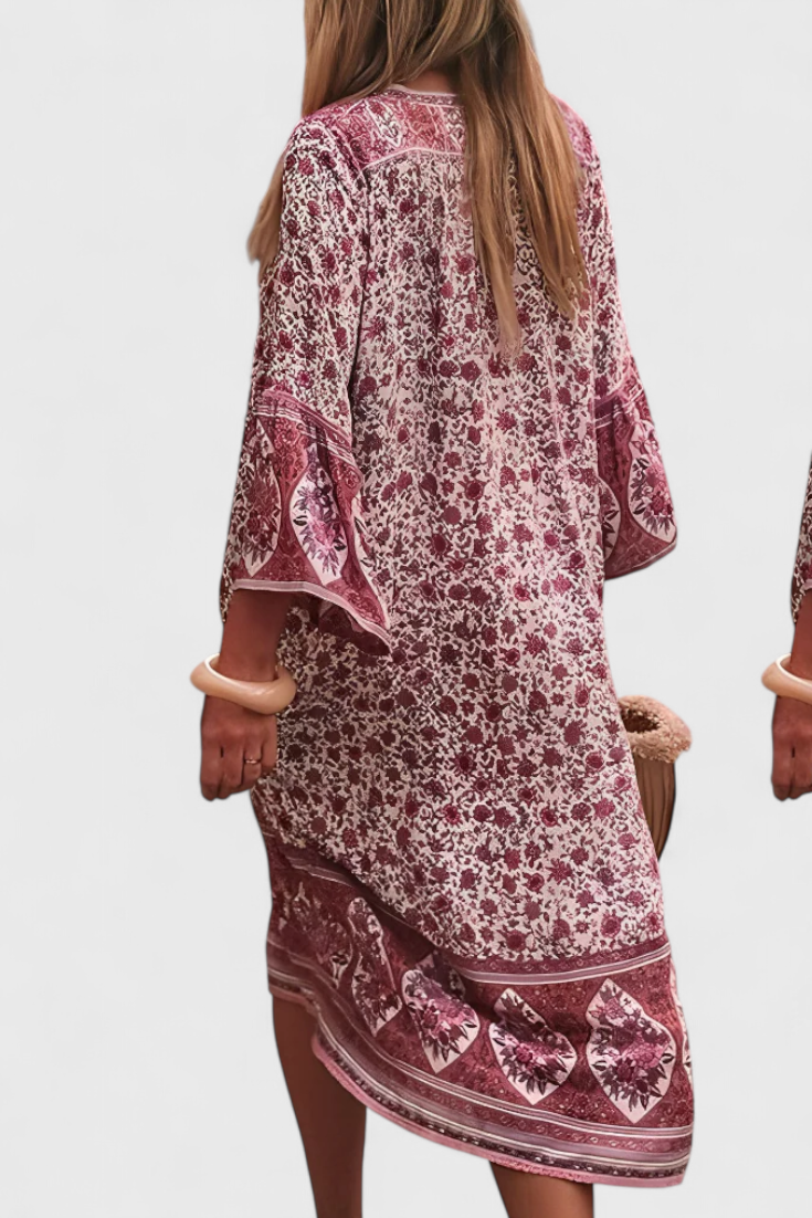 Vestido Boho Chinara Largo con Bordado Étnico Exclusivo