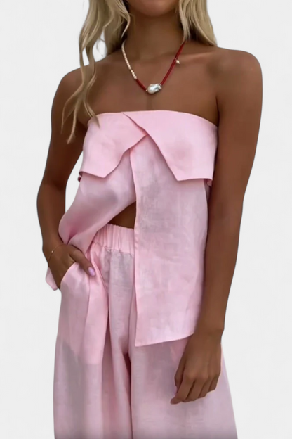 Conjunto Oriana Bandeau Con Falda Abierta Muy Chic