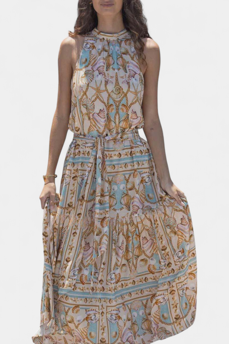 Teófila Vestido Largo Silky Estampado Tesoros del Océano