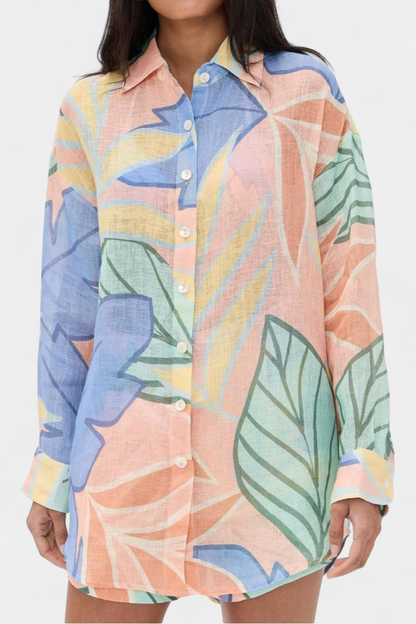 Lumina Conjunto Tropical Camisa Suelta Shorts Cintura Alta