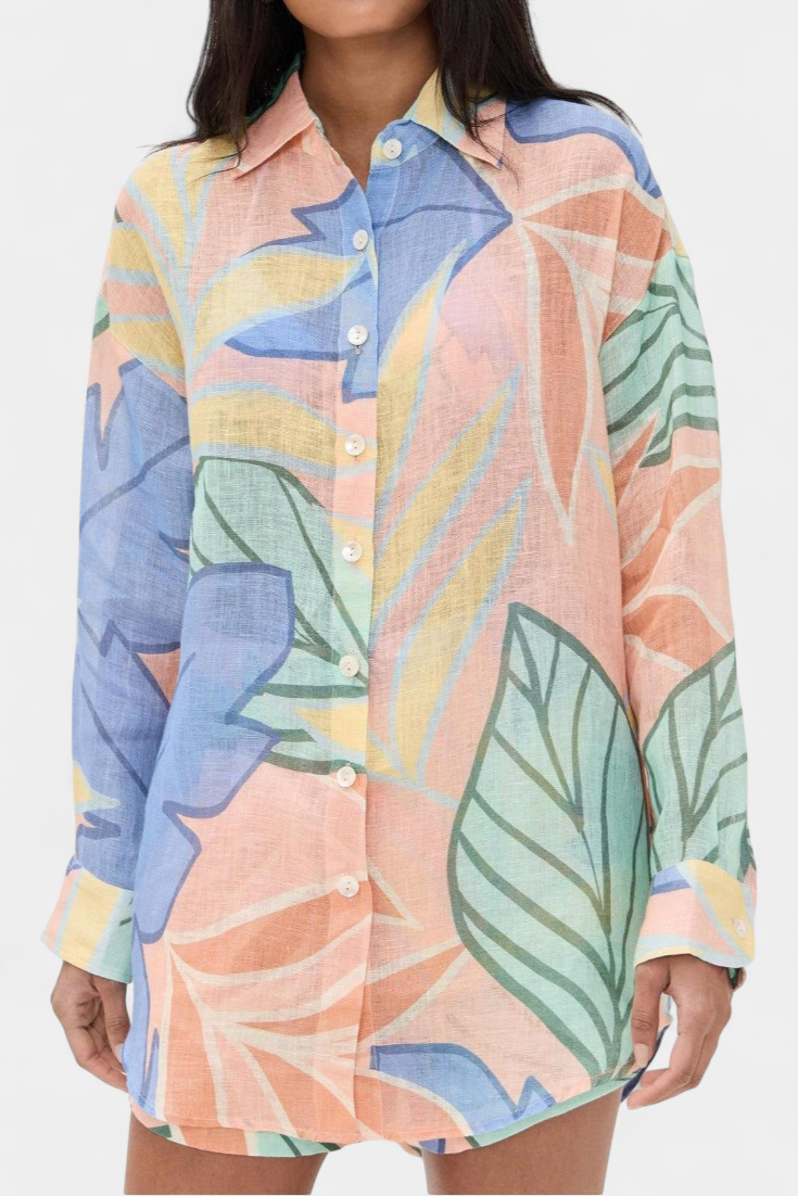Lumina Conjunto Tropical Camisa Suelta Shorts Cintura Alta