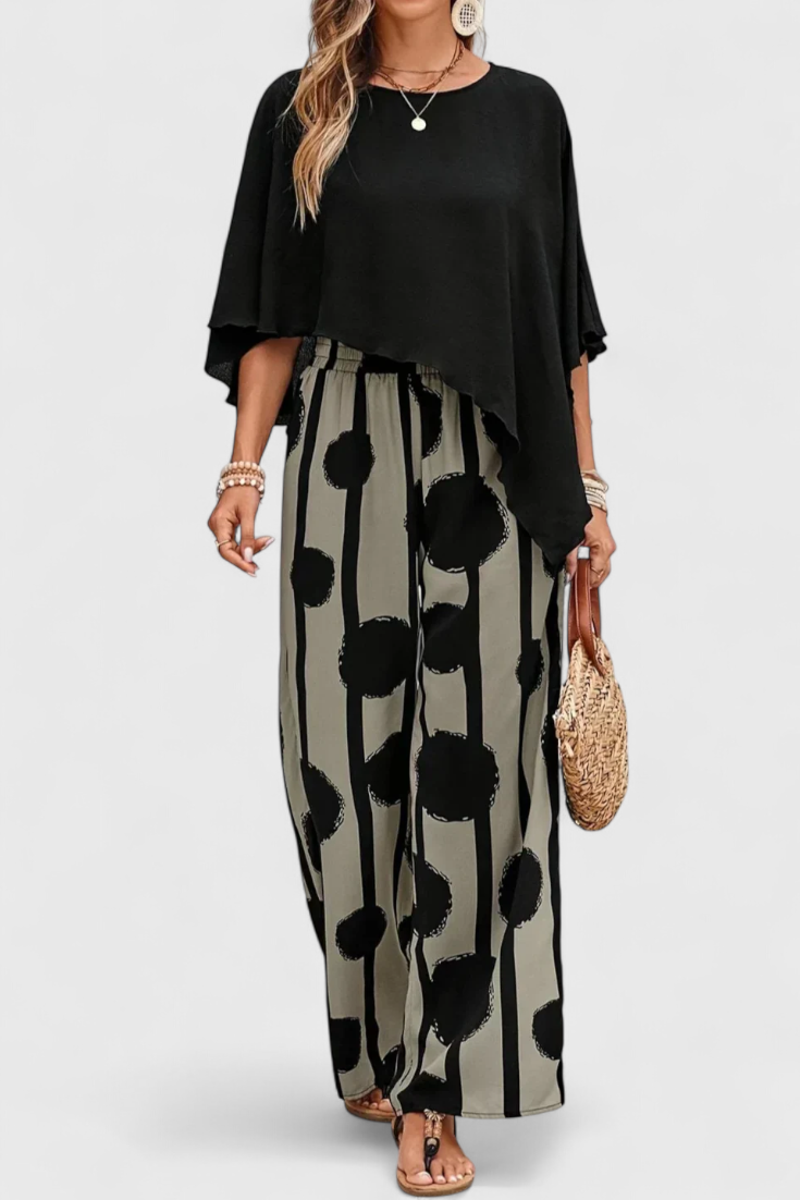 Conjunto Aleida Top Pantalón Estampado Asimétrico Chic