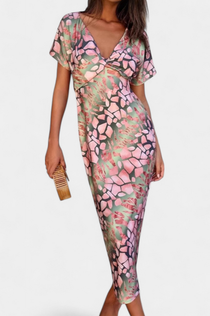 Vestido Triana Estampado Abstracto Con Escote En V Veraniego
