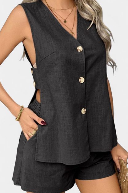 Conjunto Loren Lino Sin Mangas Con Estilo Desenfadado