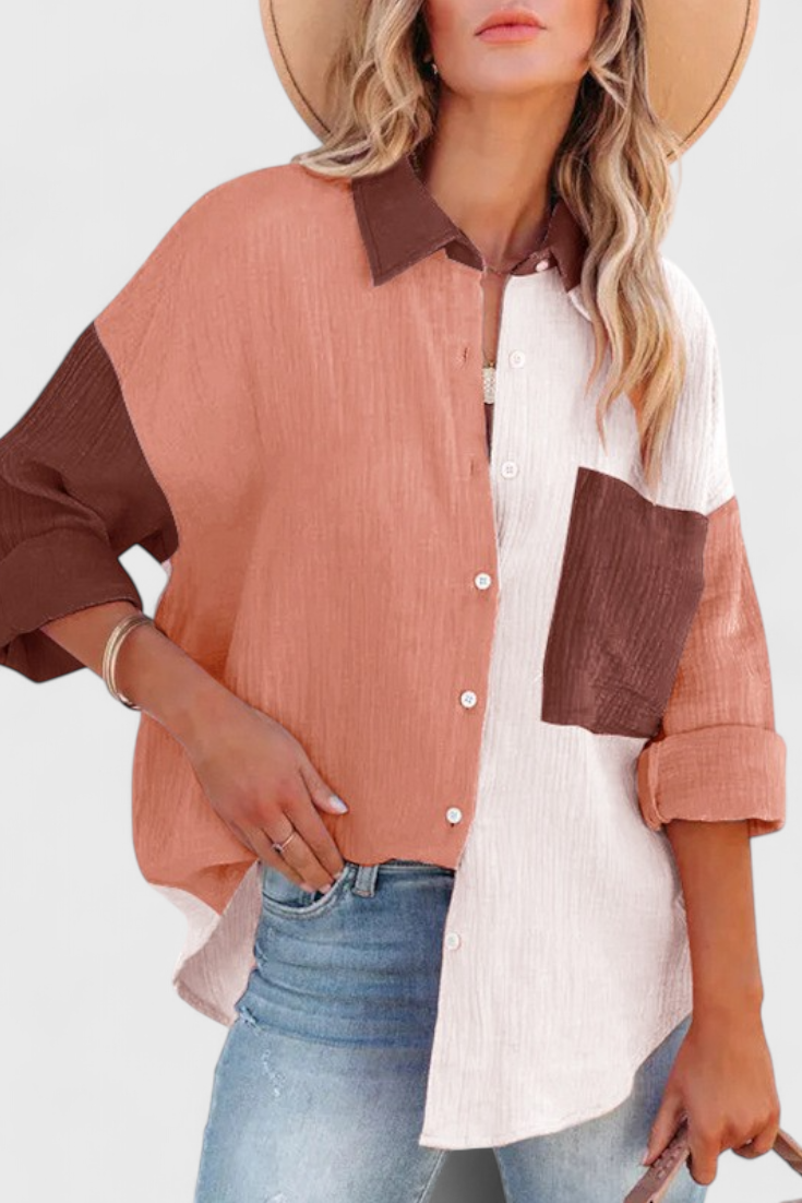 Blusa Juniper De Botones En Bloque De Color Audaz Y Chic