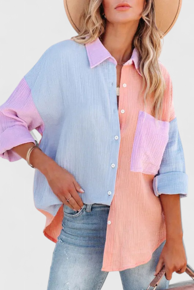 Blusa Juniper De Botones En Bloque De Color Audaz Y Chic