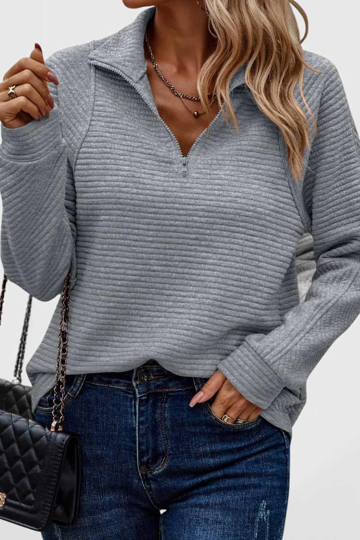 Jersey Helene Luxe Cuello En V Con Cremallera Chic Y Moderno