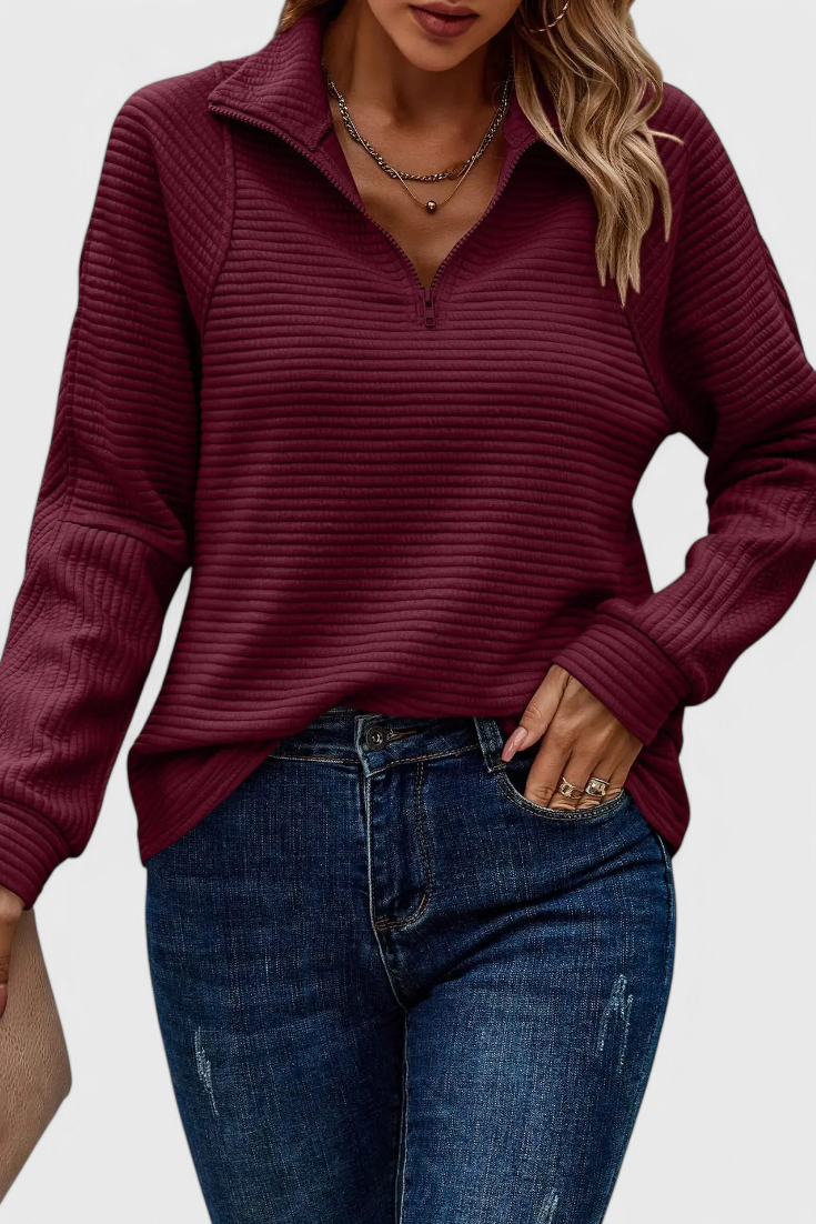 Jersey Helene Luxe Cuello En V Con Cremallera Chic Y Moderno