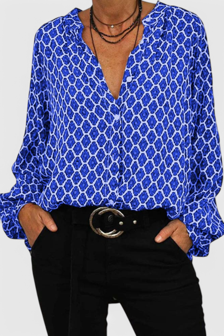 Blusa Jemima Botones Estampado Geométrico Algodón Premium