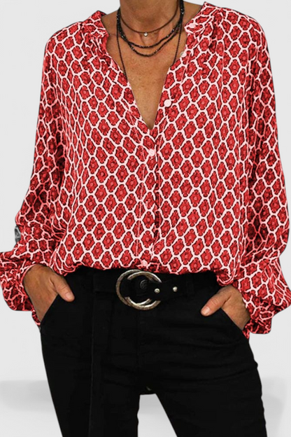 Blusa Jemima Botones Estampado Geométrico Algodón Premium