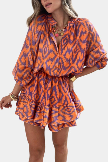 Mono Yasmine Mini Estampado Ikat con Volantes y Botones