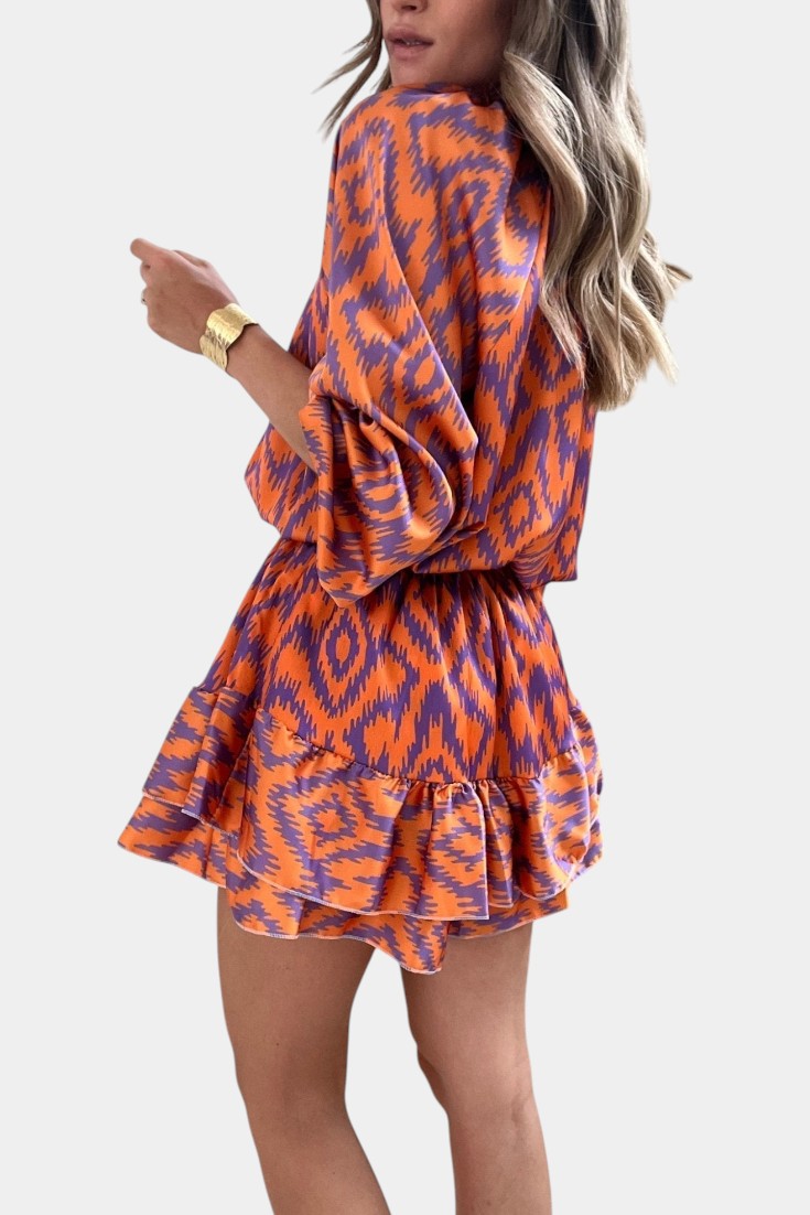 Mono Yasmine Mini Estampado Ikat con Volantes y Botones