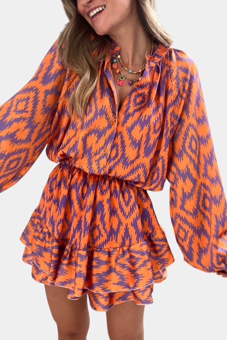 Mono Yasmine Mini Estampado Ikat con Volantes y Botones