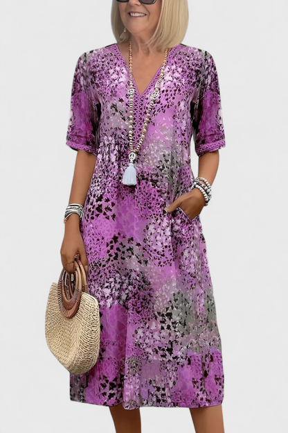 Vestido Boho Estampado Floral Con Encaje Crochet Chic