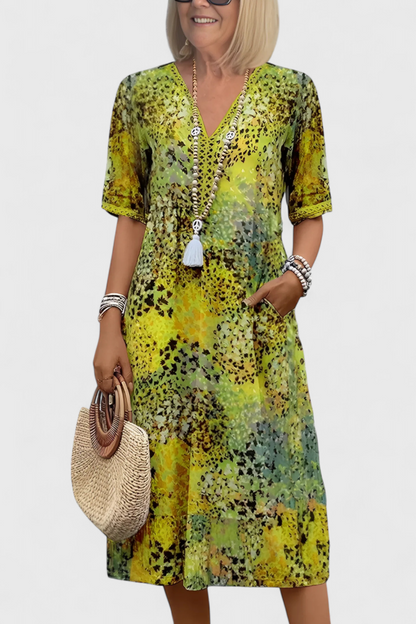Vestido Boho Estampado Floral Con Encaje Crochet Chic